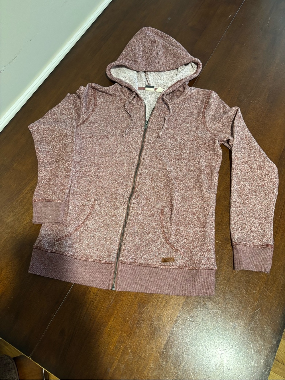 Roxy Cozy Marbled Zip-Up Hooded Sweatshirt in Dusty Maroon
